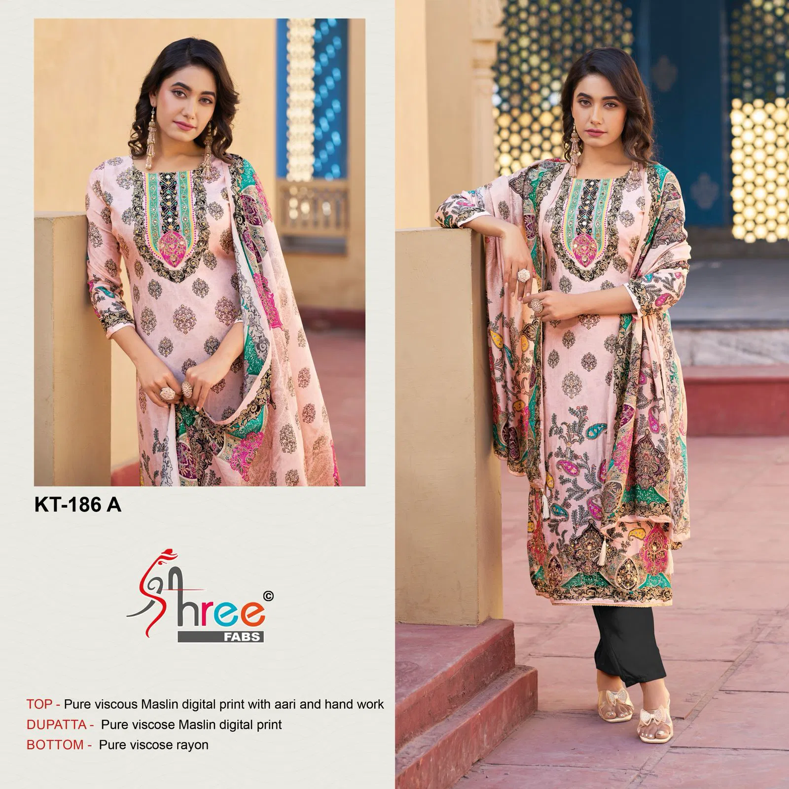 Kt 186 by Shree Viscose Maslin Digital Printed Salwar Suits Orders In India